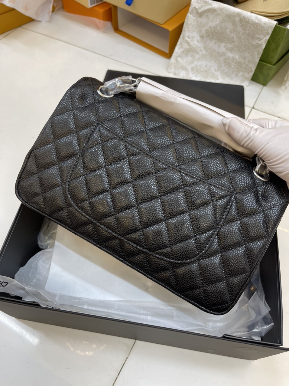 Túi Xách Chanel Super Classic Da Hạt Khóa Bạc 25CM